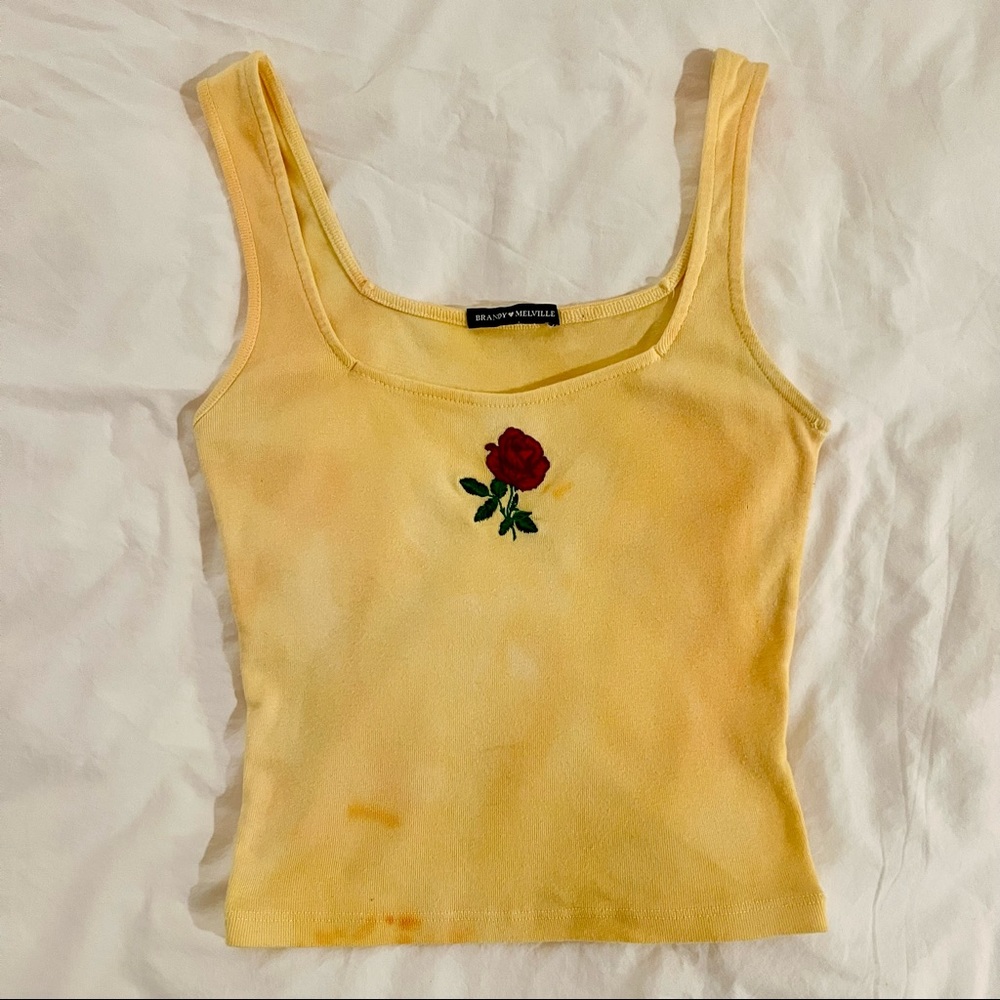 Rare Brandy Melville Embroidered Rose & Tie-Dyed Tank